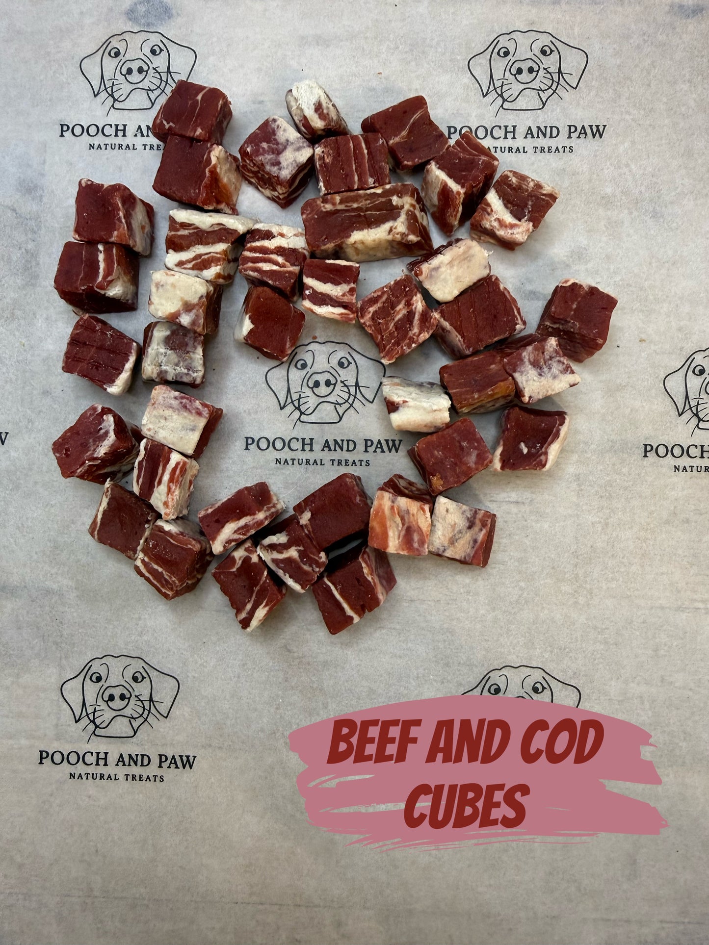 Beef, duck and cod cubes 100g portion