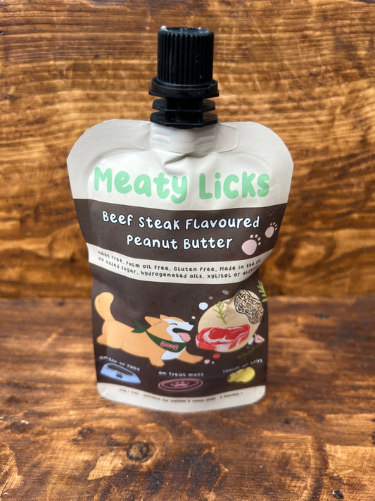 Beef steak flavoured peanut butter - Meaty Licks