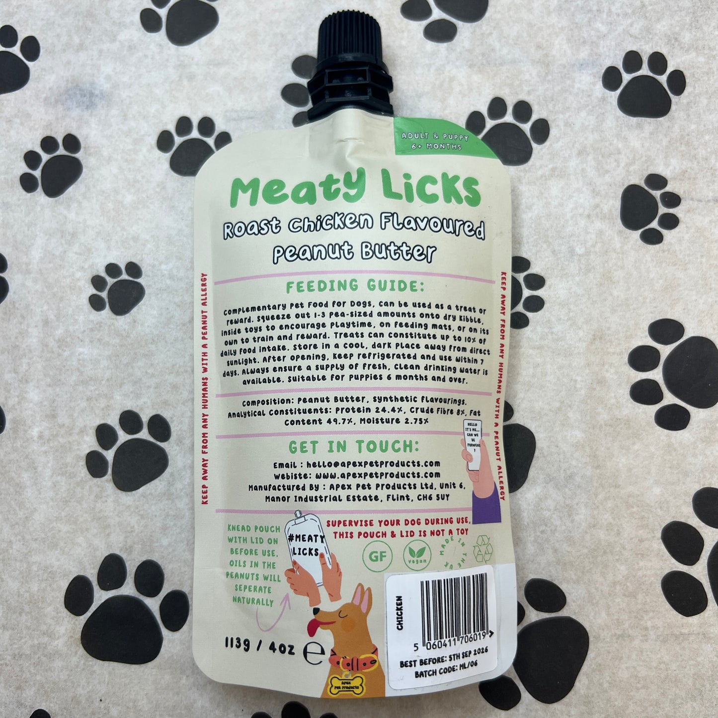 Roast chicken flavoured peanut butter pouch - meaty licks 113g