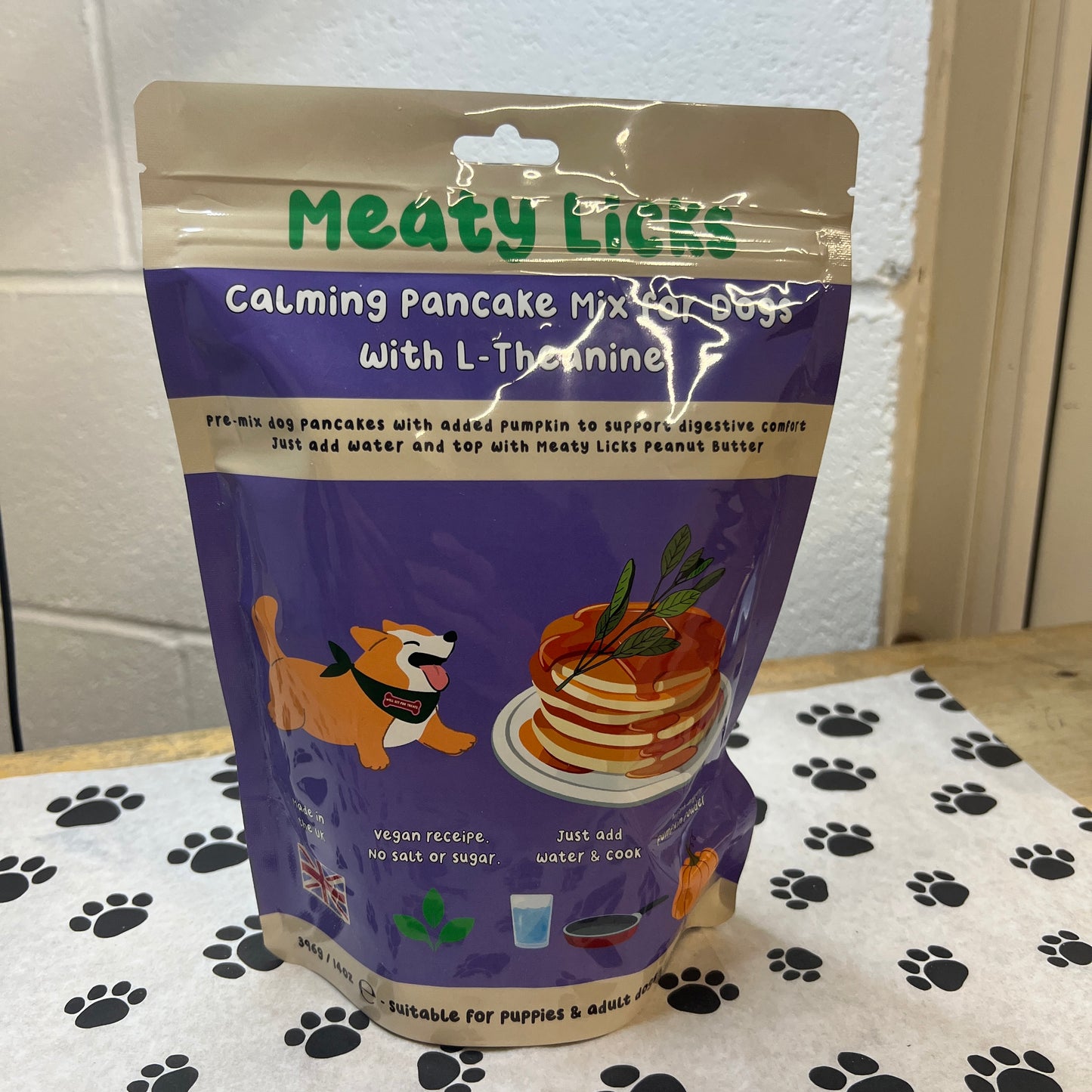 Calming pancake mix for dogs with L-Theanine - meaty licks 396g
