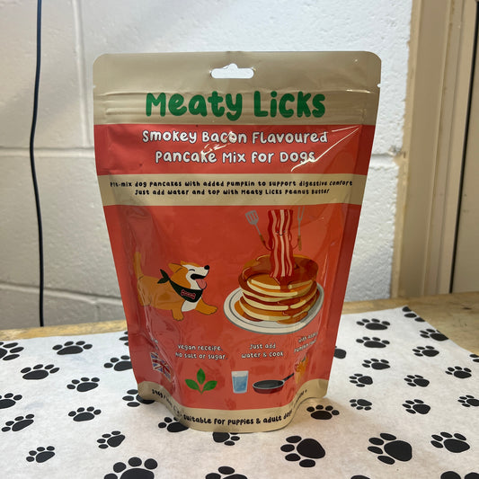 Smokey Bacon flavoured pancake mix for dogs - meaty licks 396g