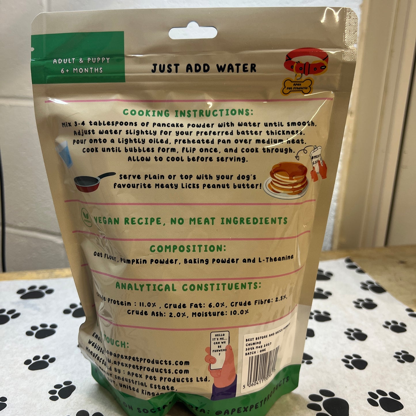 Calming pancake mix for dogs with L-Theanine - meaty licks 396g
