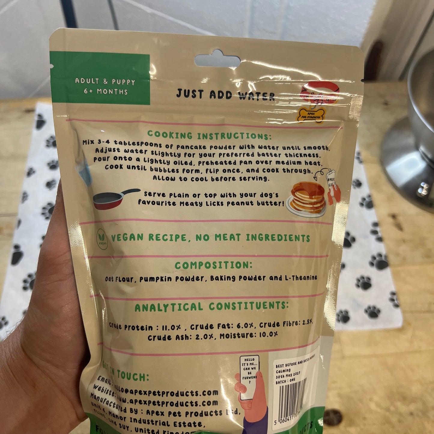 Calming pancake mix for dogs with L-Theanine - meaty licks 396g